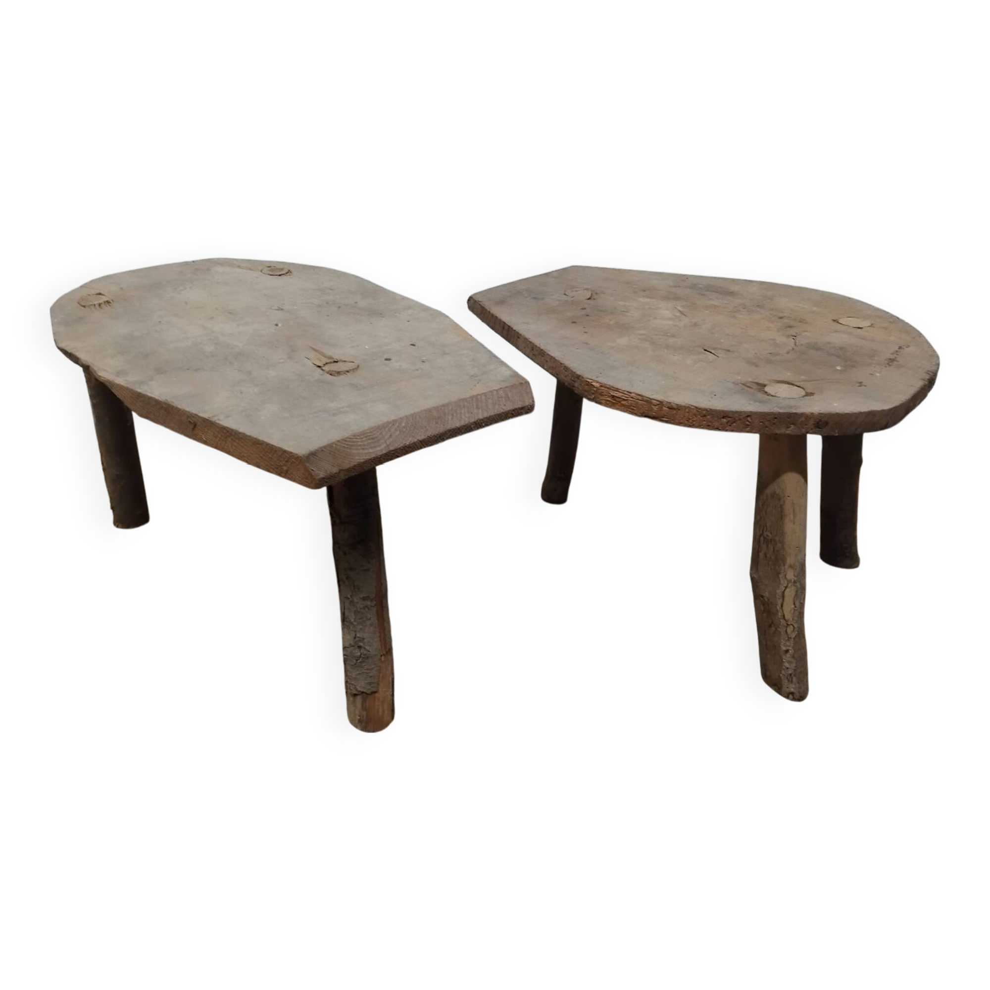 Paire de tabourets bas tripode Vintage