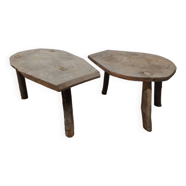 Paire de tabourets bas tripode Vintage