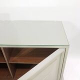 Neoclassical Duck Egg Cabinet Sideboard On Plinth 1970s USA Blue Brass Chinoiserie Retro Vintage