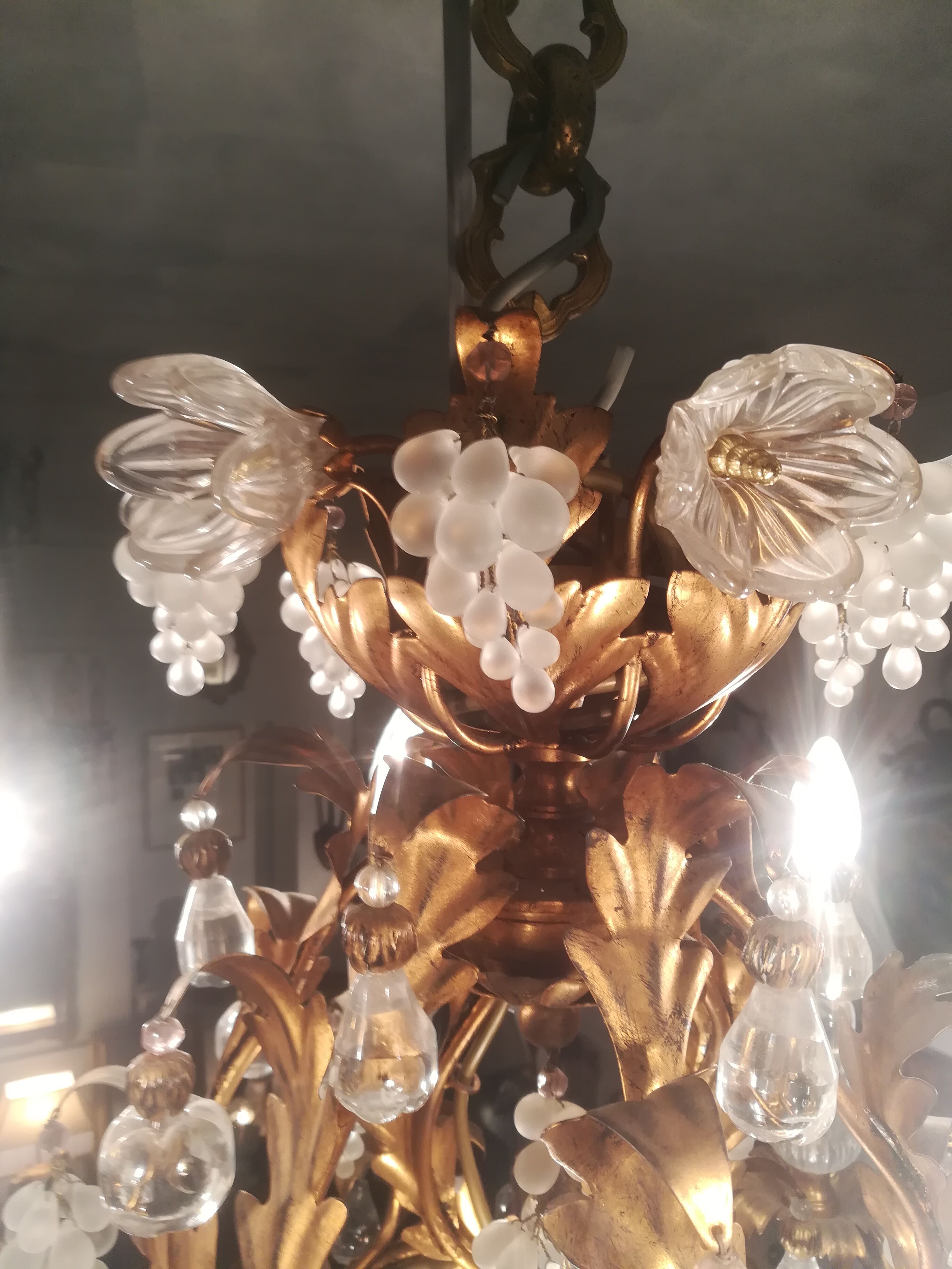 Murano fruit chandelier in crystal and gold metal