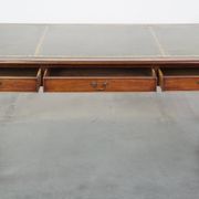 Large writing desk with green leather top, elegant legs and 3 English style drawers