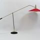 Articulated floor lamp with counterweight mid-century by Rupert Nikoll, nickel, brass.