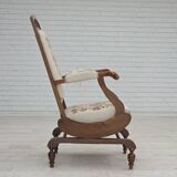 1930s, Danish highback rocking chair, original hand woven wool, ash wood.