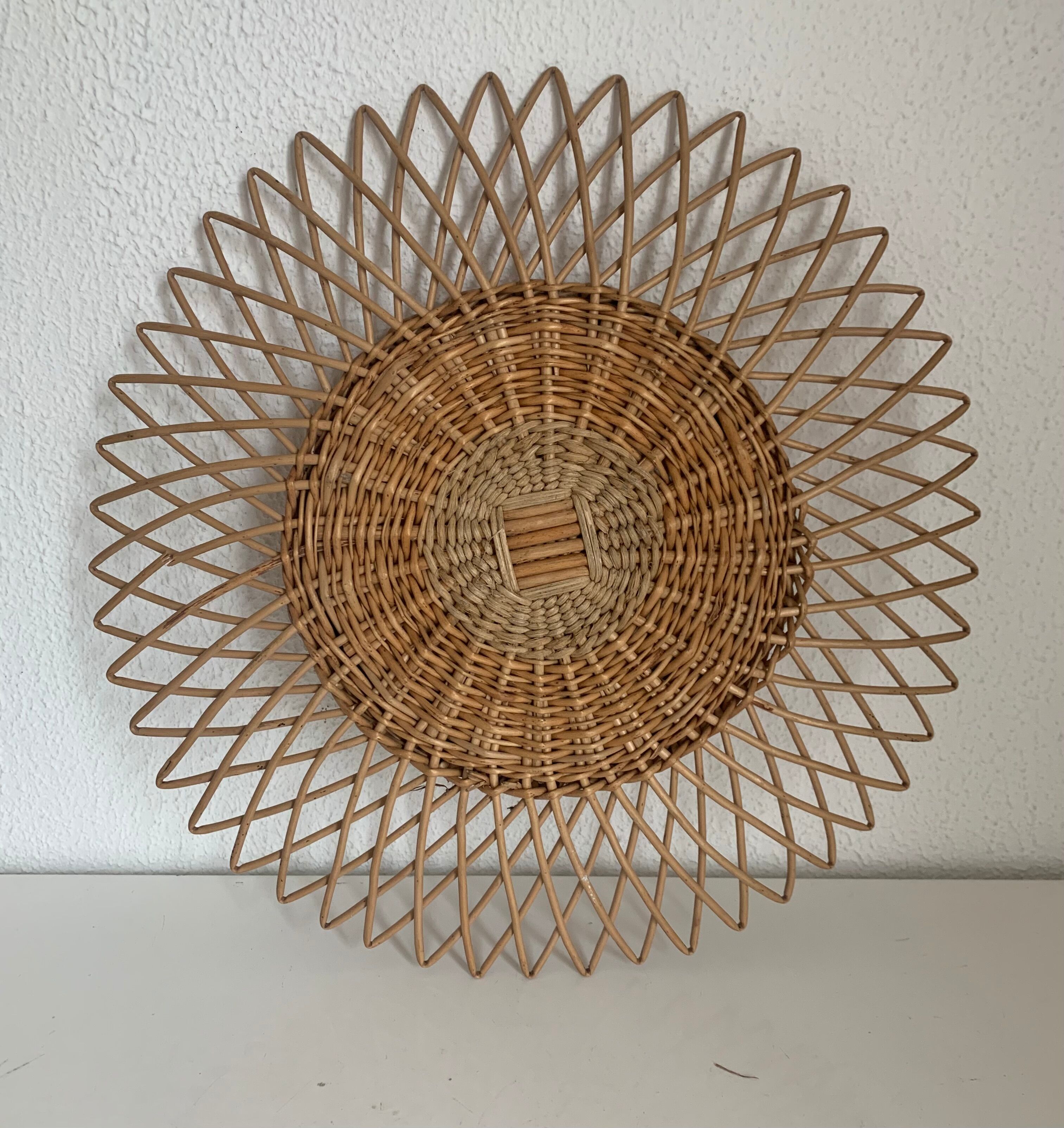 Vintage mirror 1960 sun rattan wicker - 40 cm
