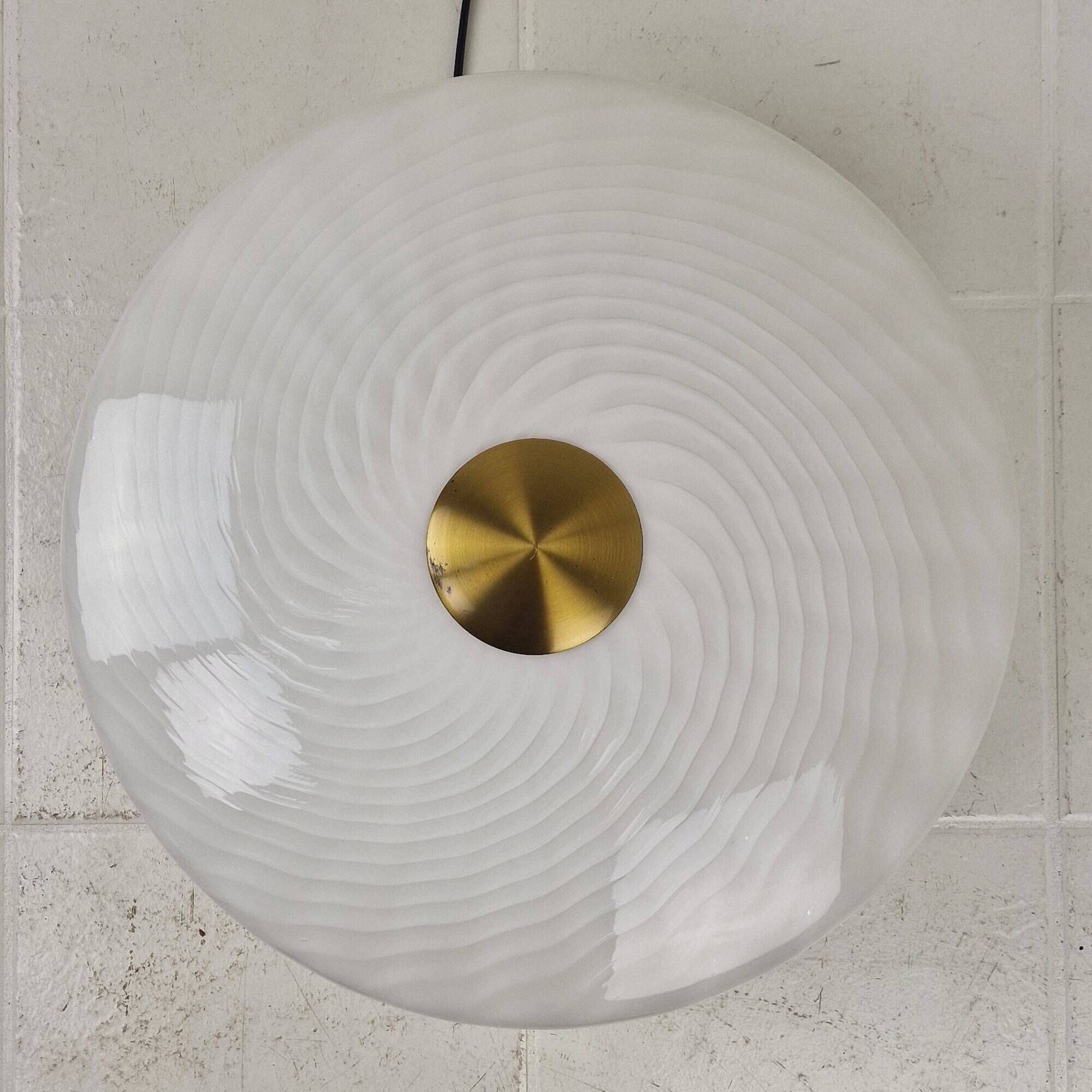 Large Mid-Century Italian Murano Swirl Glass Flush Mount, 1970s