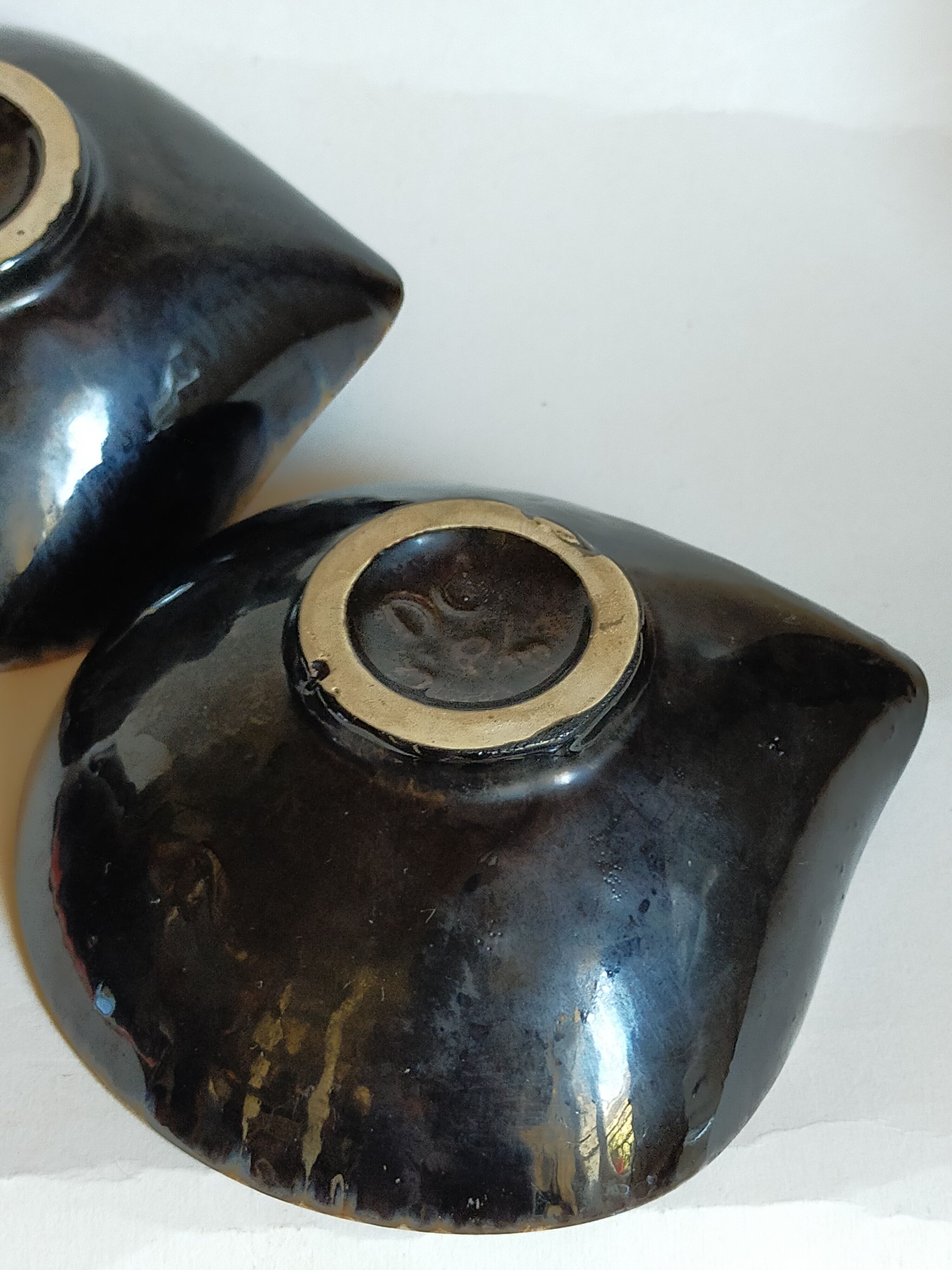 Four bowls free-form cups with French metal enamel