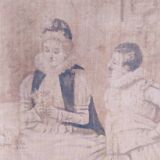 Old painter's canvas embedded in a 19th century gilded wood frame
