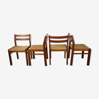 Suite of 4  chairs in teak and woven rope 60