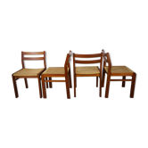 Suite of 4  chairs in teak and woven rope 60
