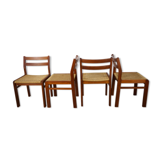 Suite of 4  chairs in teak and woven rope 60