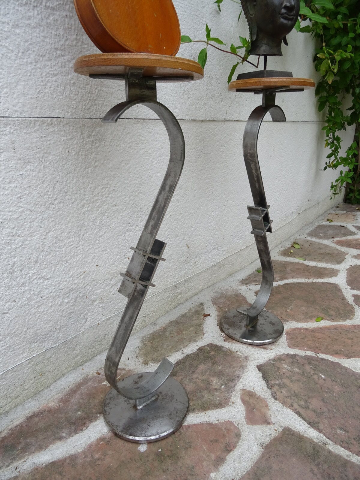 Pair of steel and oak selets