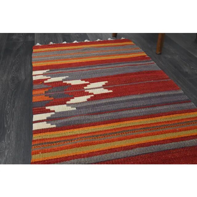 1970s Turkish Oushak Handmade Wool Cotton Orange Kilim Runner 72x252