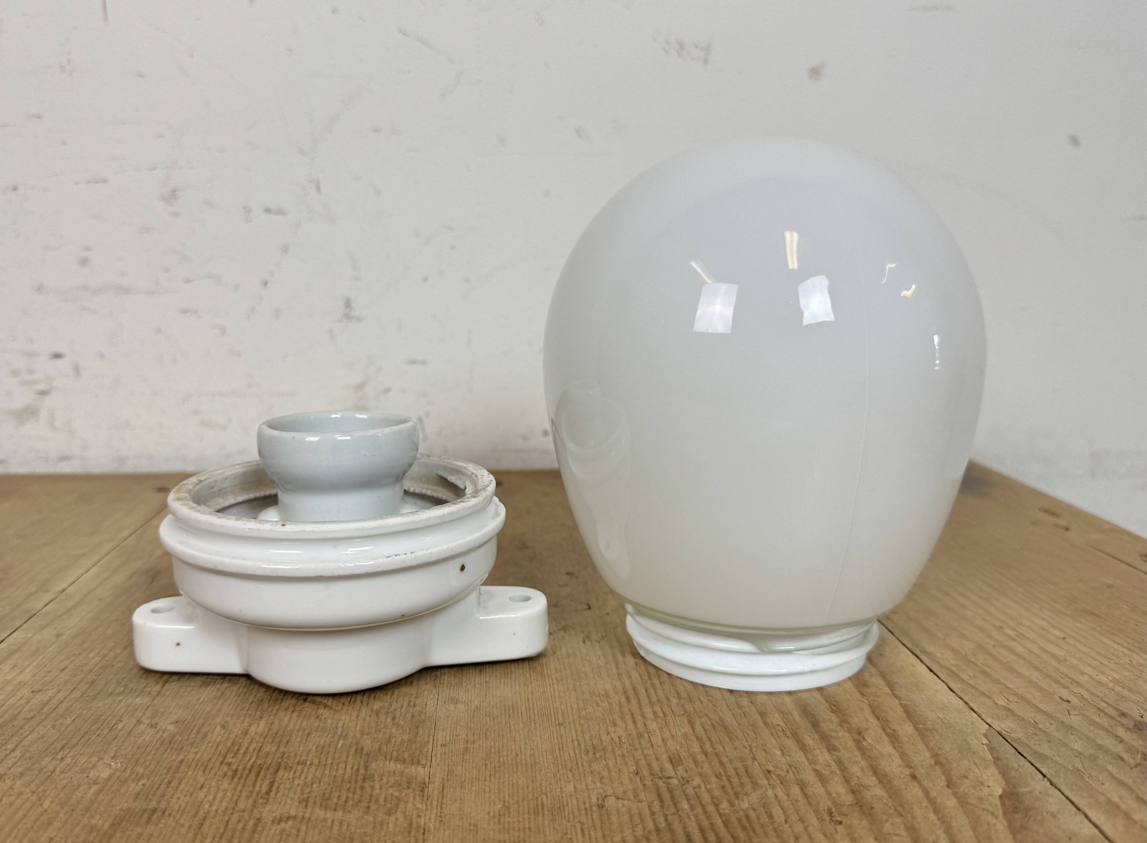 Vintage Porcelain Ceiling Light with Milk Glass , 1950s