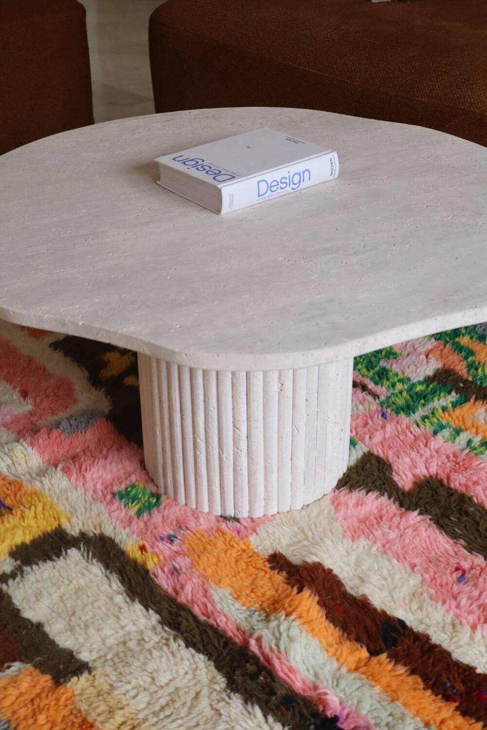 Organic shape travertine coffee table
