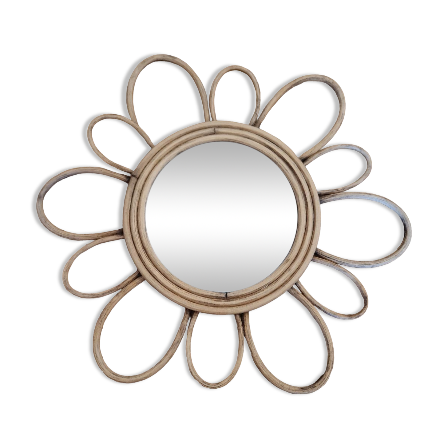 Old vintage rattan flower mirror
