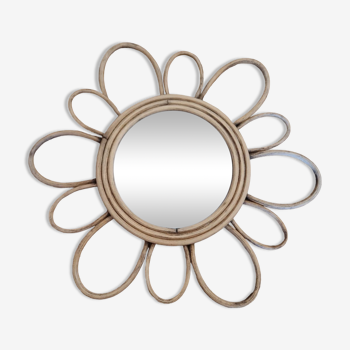 Old vintage rattan flower mirror