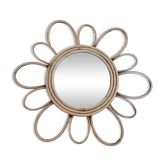 Old vintage rattan flower mirror