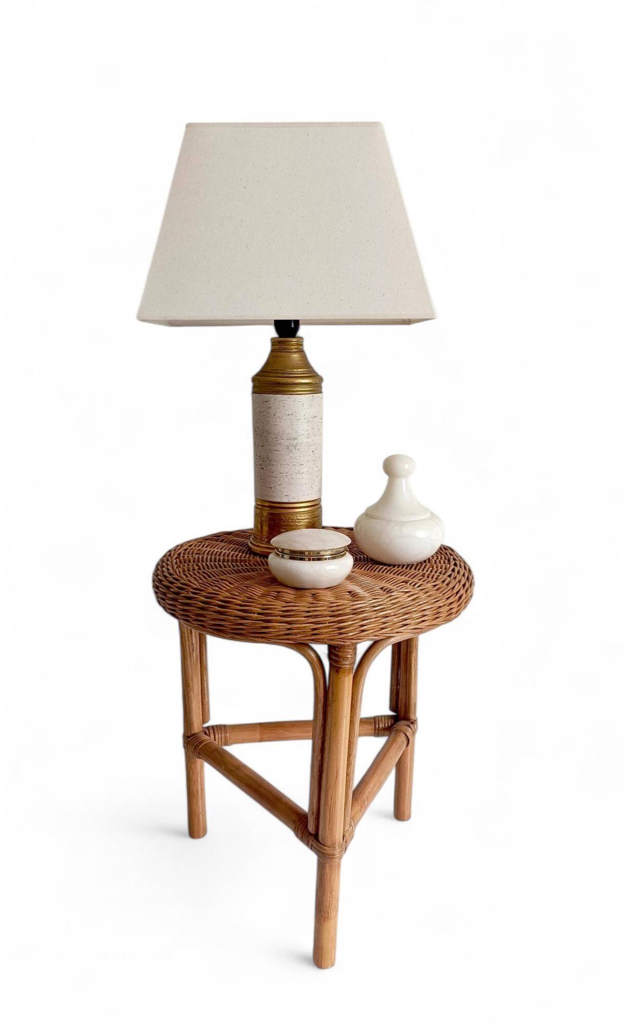 Bitossi Ceramic Table Lamp by Aldo Londi, Gold/Cream, Italy, 1970s