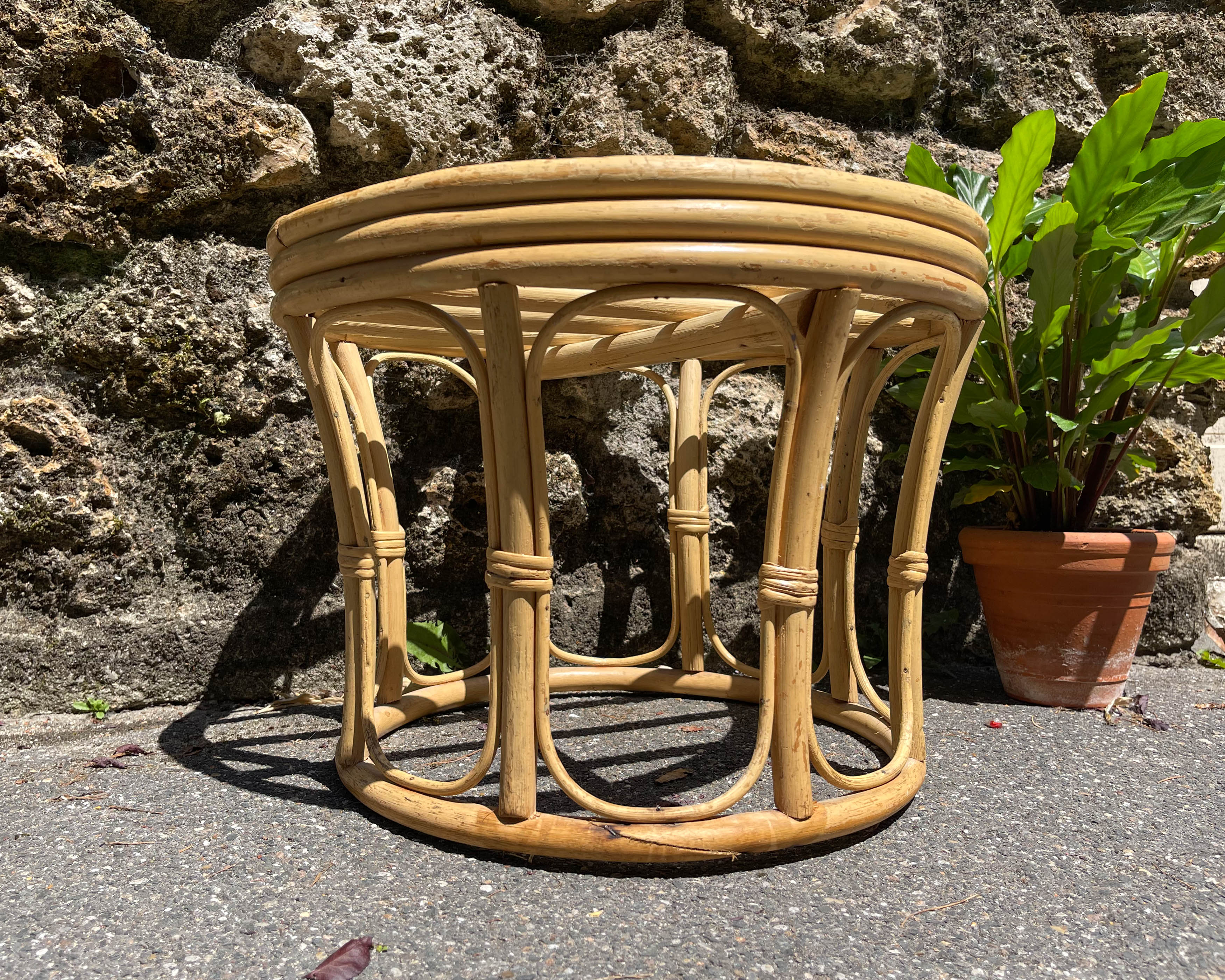 Tabouret en bambou années 50