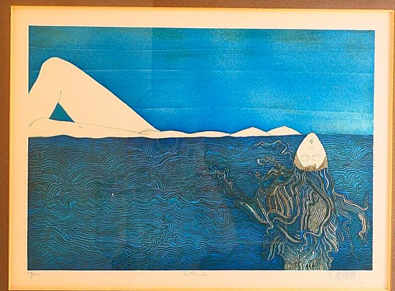 LITHOGRAPHY Nude woman "The board", numbered 49/100 and signed MICHEL MATHONNAT