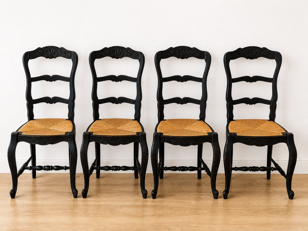 Chaise de style Louis XV en bois – assise en paille