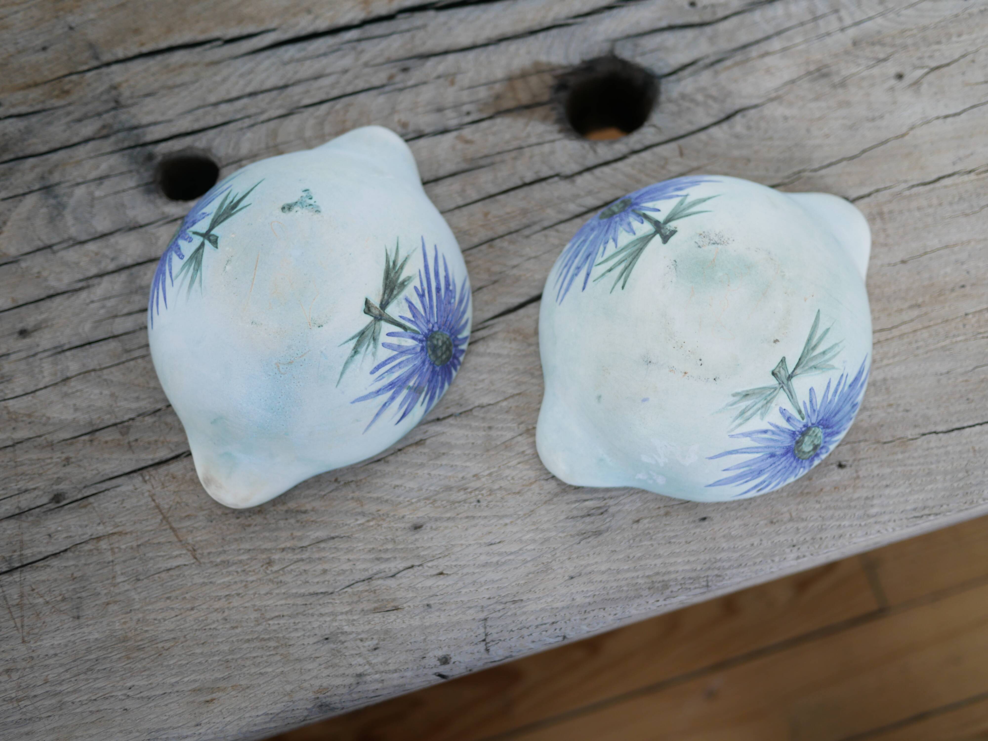 Pair of vintage ceramic thistle bowls by Marie Madeleine Jolly