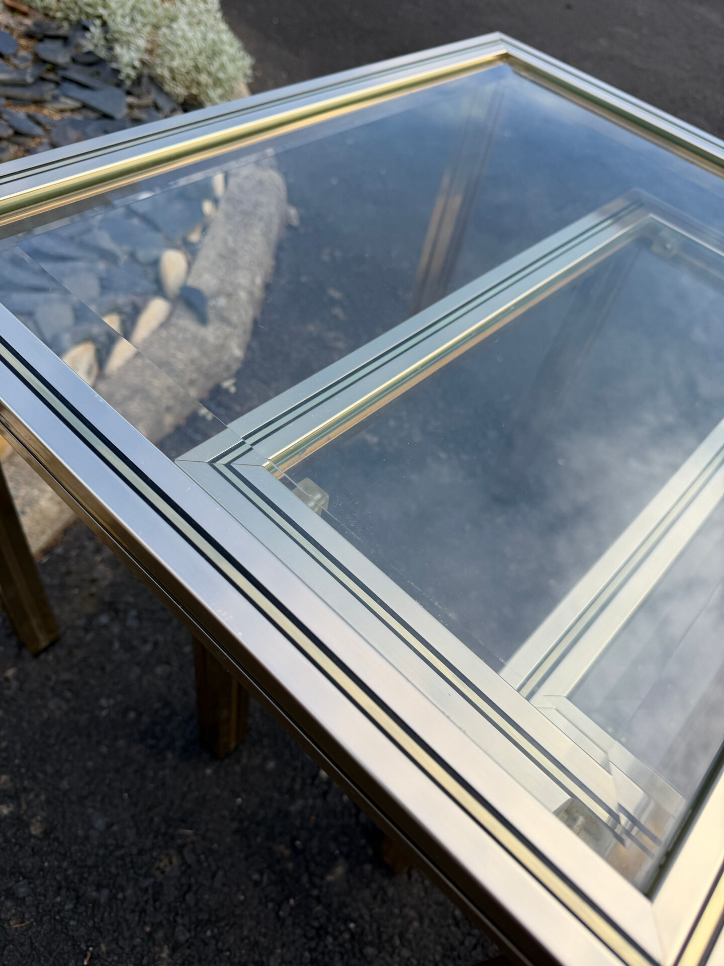 Nested tables by Pierre Vandel Paris in gilded metal and glass, 1970s.
