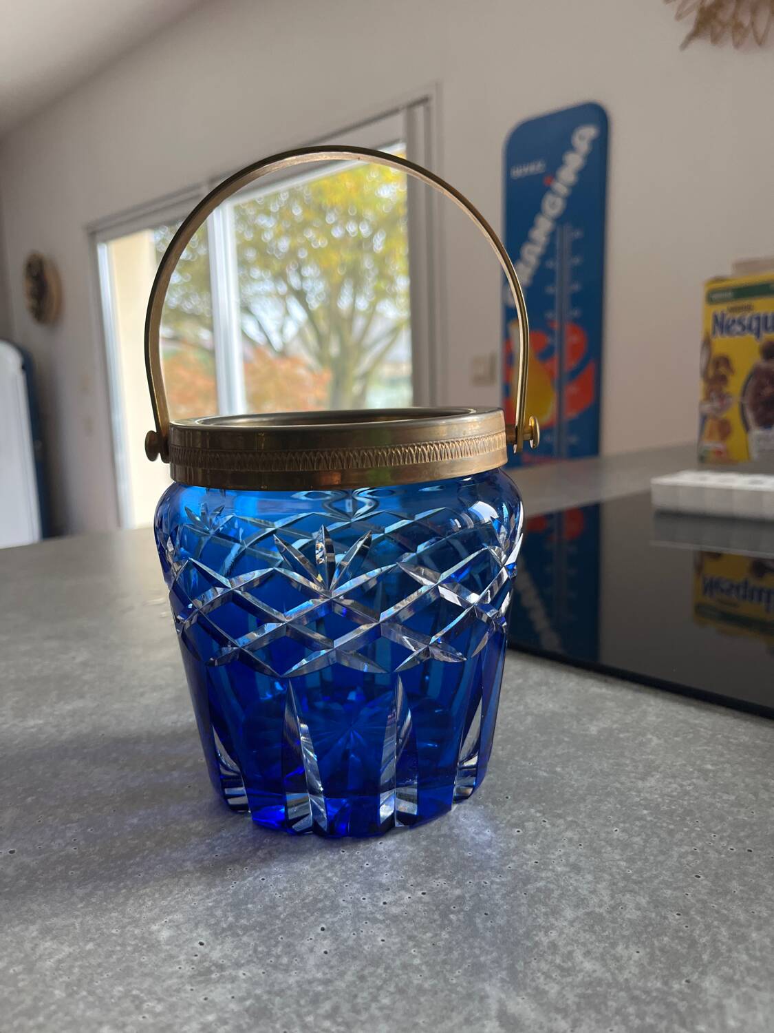 Antique cobalt blue crystal biscuit jar/candy box