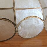 Chandelier pendant lamp in mother-of-pearl and vintage brass