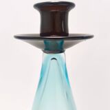 Ensemble postmoderne de trois bougeoirs en verre de Murano aigue-marine et marron, Italie