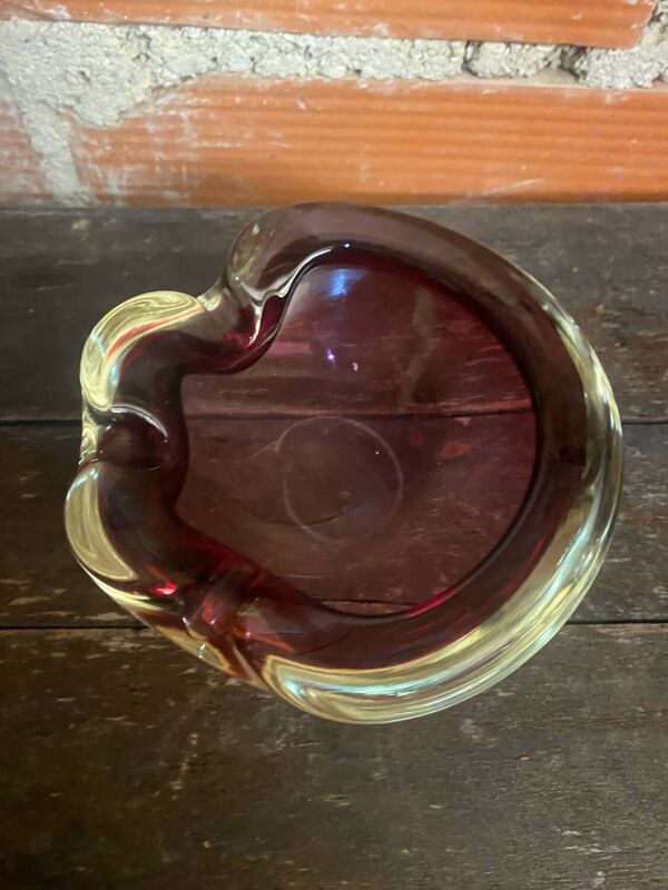 Cendrier ancien murano sommerso verre rose made in italy vintage