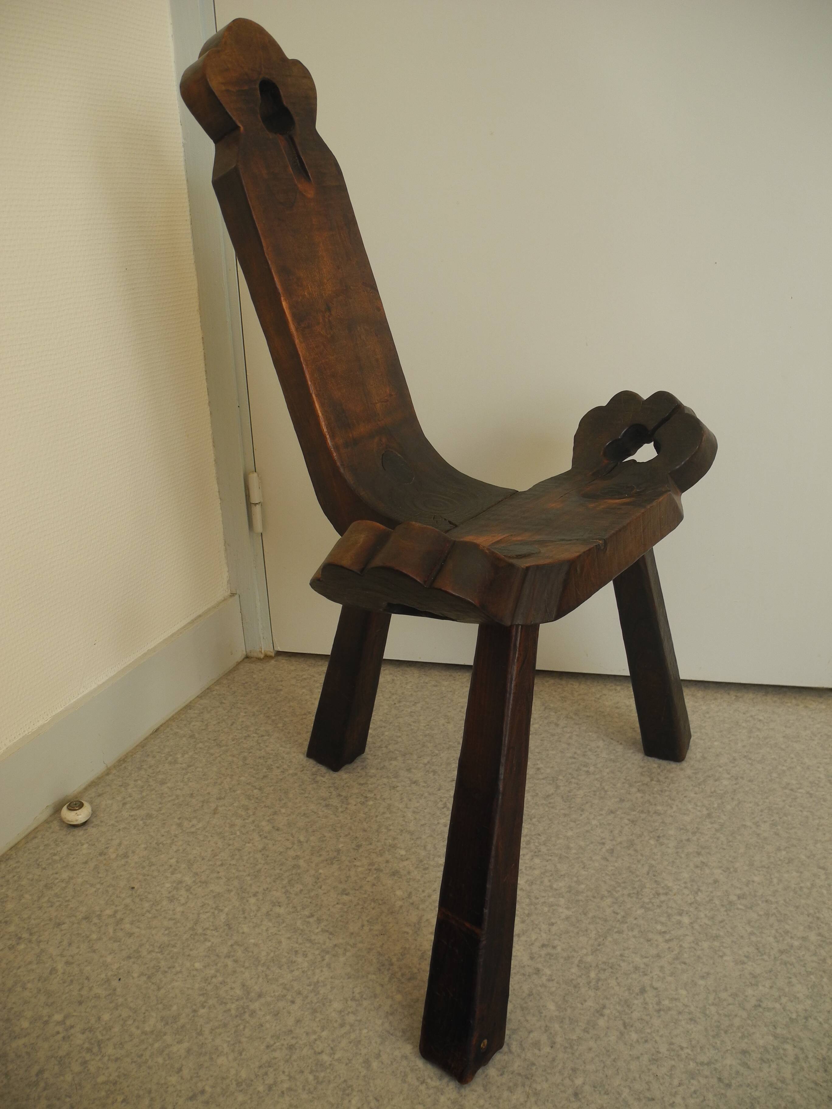 vintage tripod chair brutalist wood decor 50s brutalist