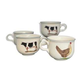 Service 4 pièces tasses à café ou thé animaux de la ferme style cottage core