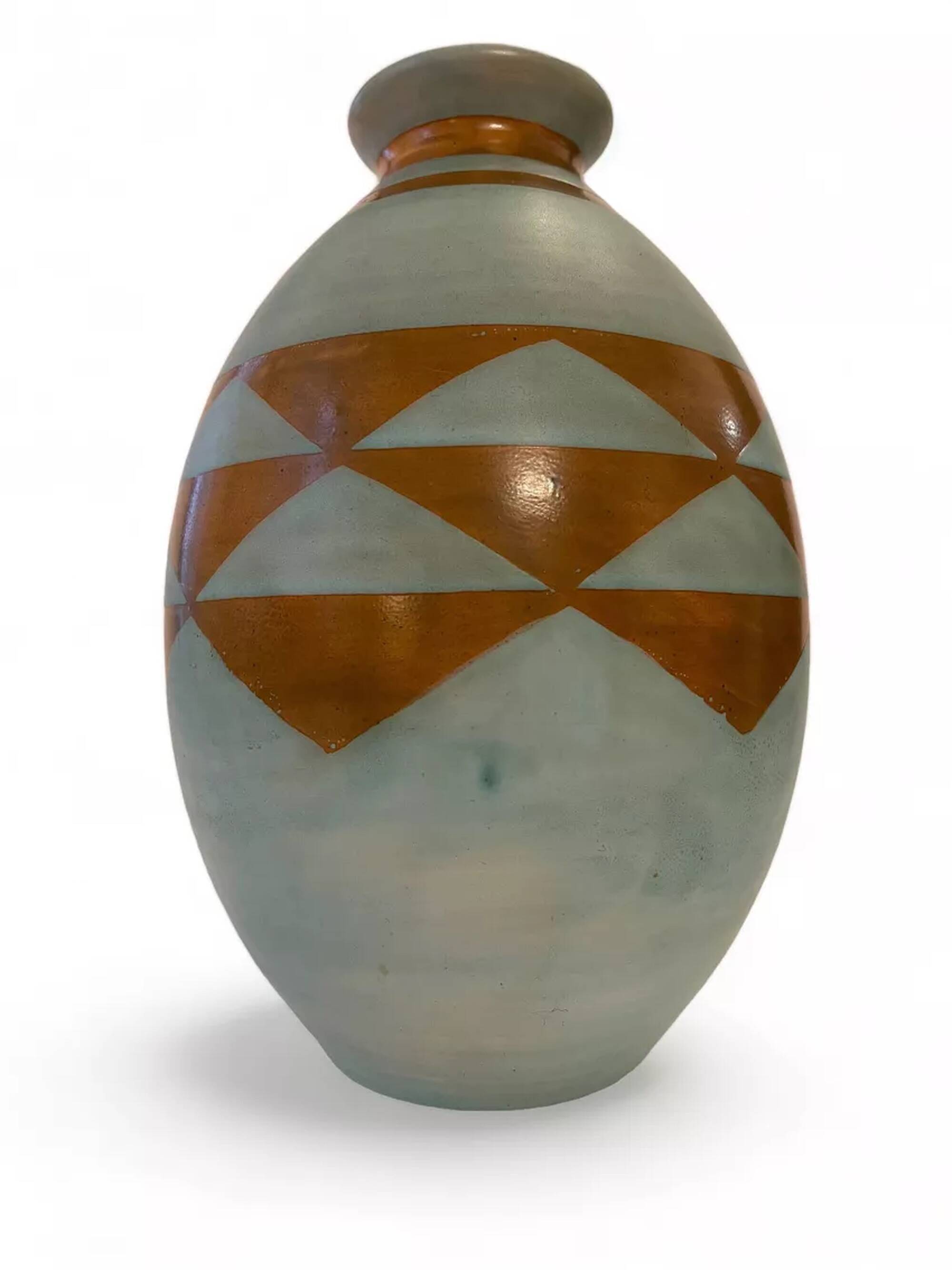 Boch Frères Keramis, Large Art-Deco Vase, Geometric Pattern.