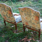 Pair of armchairs to the queen style Louis XV walnut, 19th century.