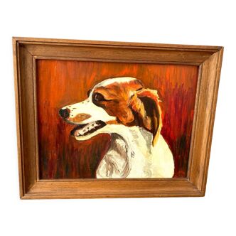 Portrait of a dog in oil on canvas vintage 80s