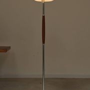 Modernist floor lamp in teak, chrome metal, opaline, Czechoslovakia 60s