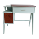 Bureau en bois vintage années 50 vert d'eau pieds compas