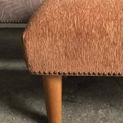 Pair of brown and white solid beech ottomans with contrasting fabrics - 1960s