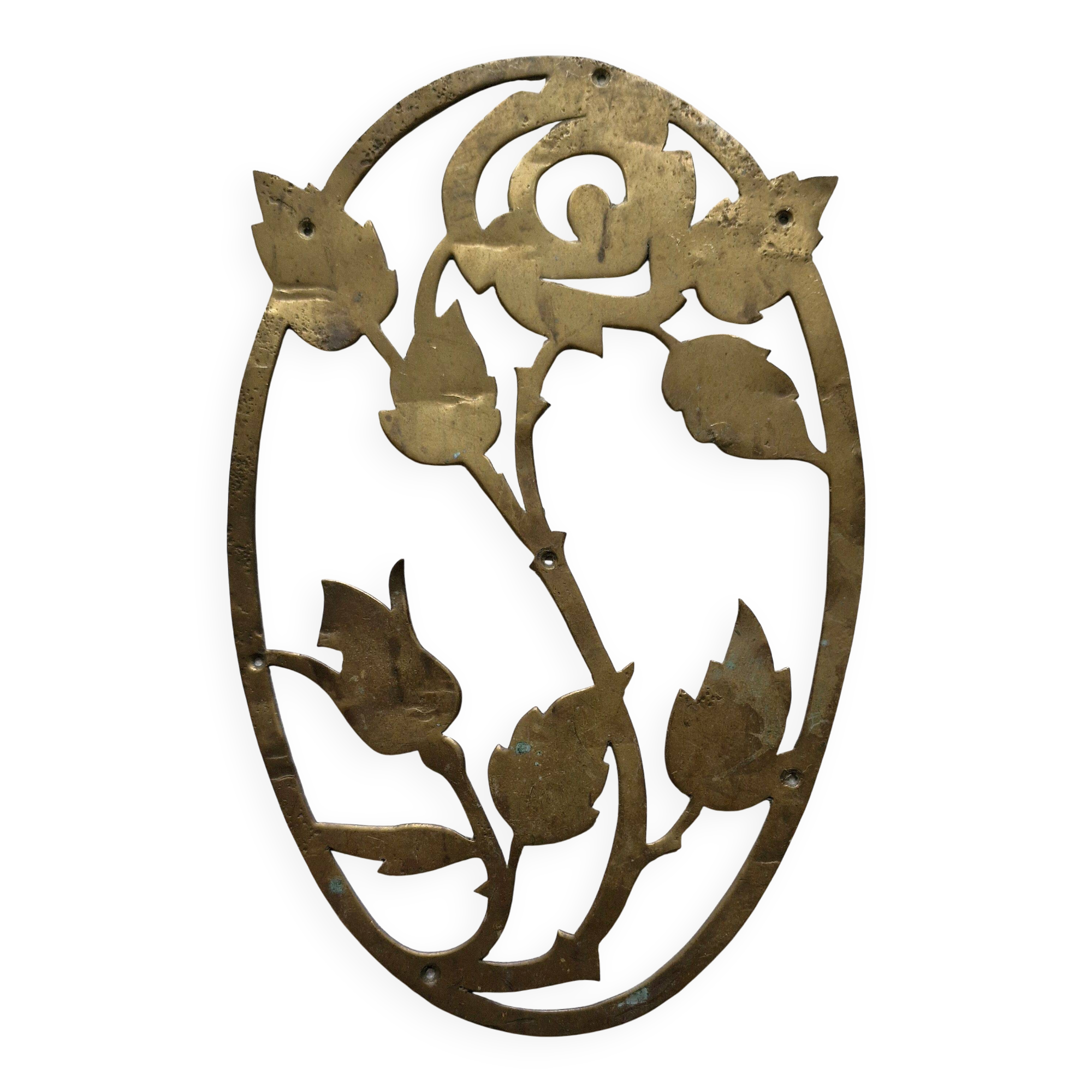 Old small oval brass rose window, width, height 18cm.