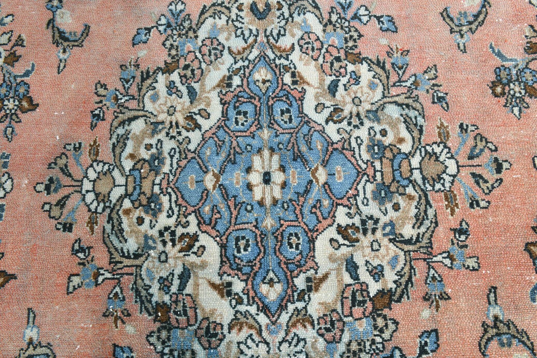 Tapis persan classique bleu et saumon, 318x410 cm