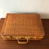 Vintage braided wicker suitcase