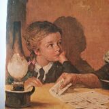 Reproduction of a painting the lady who shows the cards a little girl signed