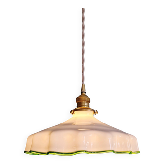 Art Deco pendant light in pleated white opaline, 1920s-30s.
