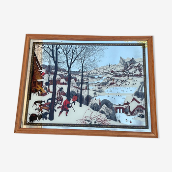 Miroir vintage peint chasseurs dans la neige après peinture de Pieter Bruegel l'Ancien (1565)