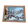 Miroir vintage peint chasseurs dans la neige après peinture de Pieter Bruegel l'Ancien (1565)