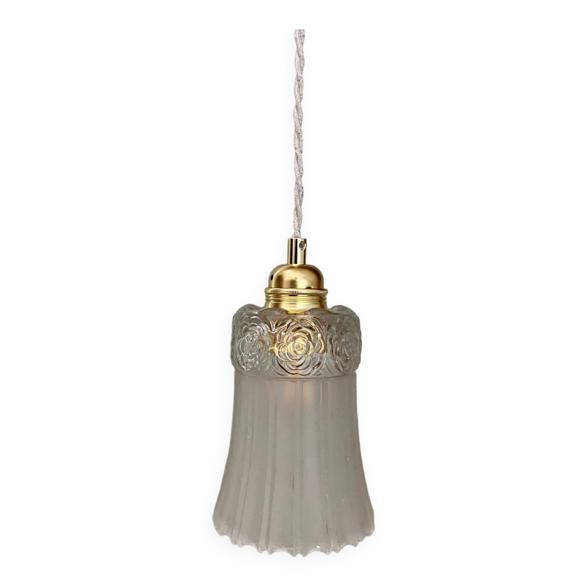 Vintage tulip suspension in frosted glass