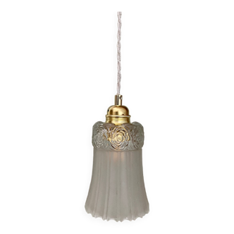 Vintage tulip suspension in frosted glass