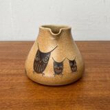Mid-century German ceramic studio pitcher with owl motif by Heinz Theo Dietz, 1960s.