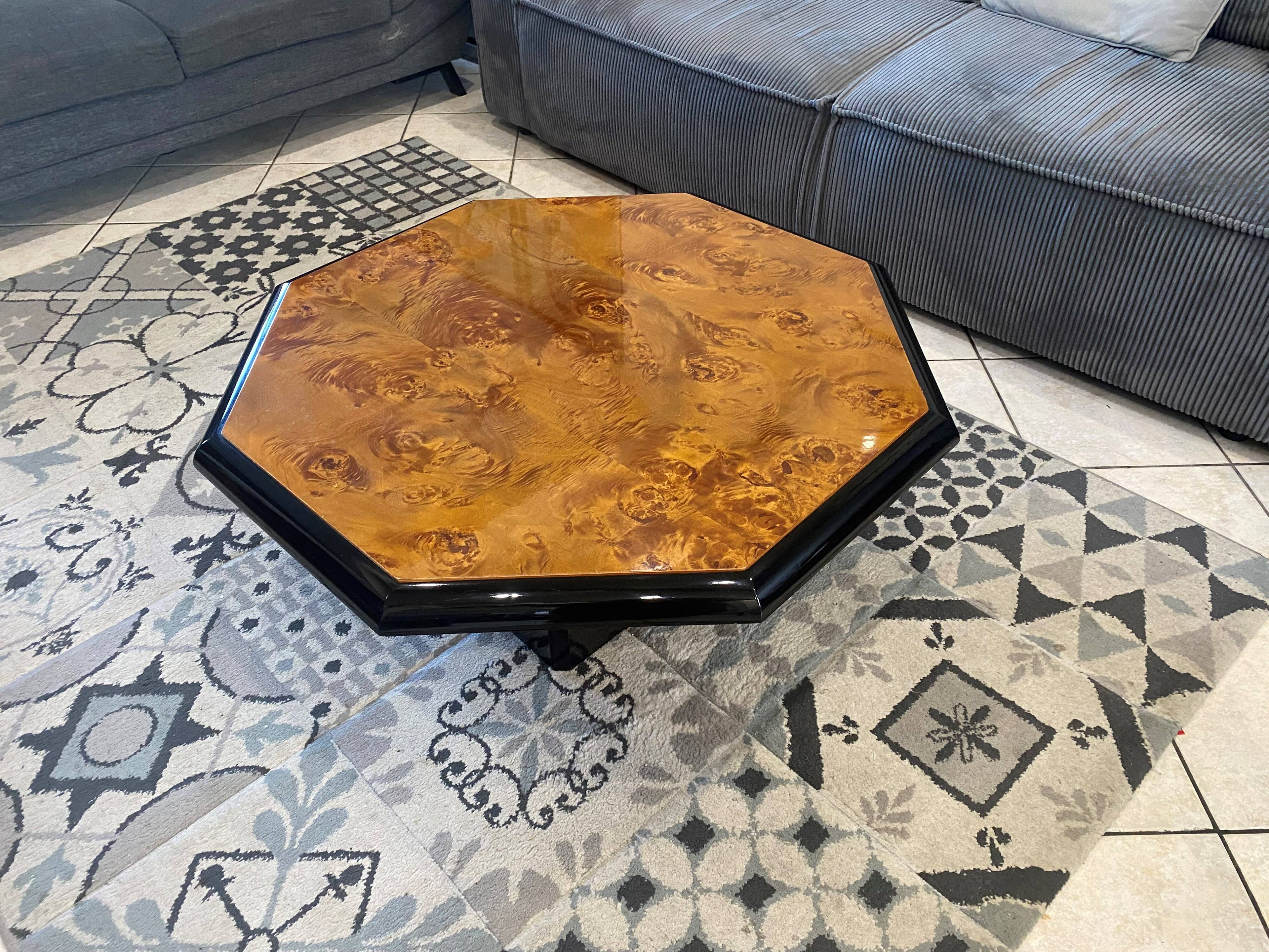 Table basse en loupe d’orme vintage 70s